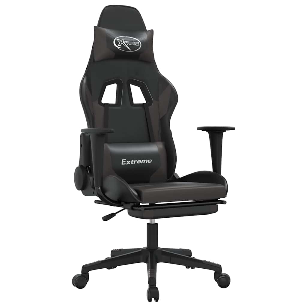 Vidaxl massage gamestoel met voetensteun kunstleer zwart en grijs