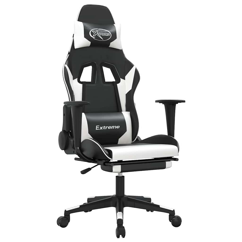 Vidaxl massage gamestoel met voetensteun kunstleer zwart wit
