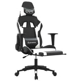 Vidaxl massage gamestoel met voetensteun kunstleer zwart wit