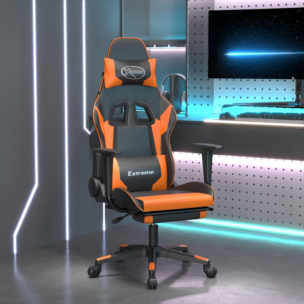 Vidaxl massage gamestoel met voetensteun kunstleer zwart en oranje