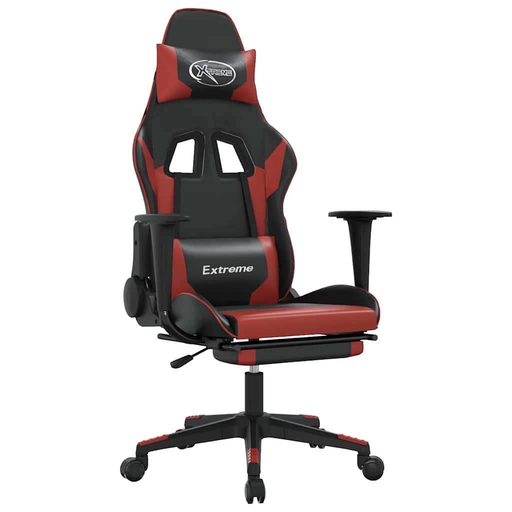 Vidaxl massage gamestoel met voetensteun kunstleer zwart en wijnrood