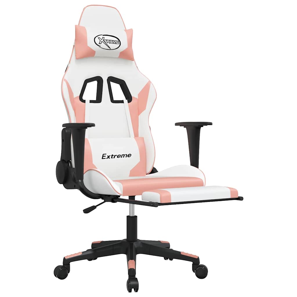 Vidaxl massage gamestoel met voetensteun kunstleer wit en roze