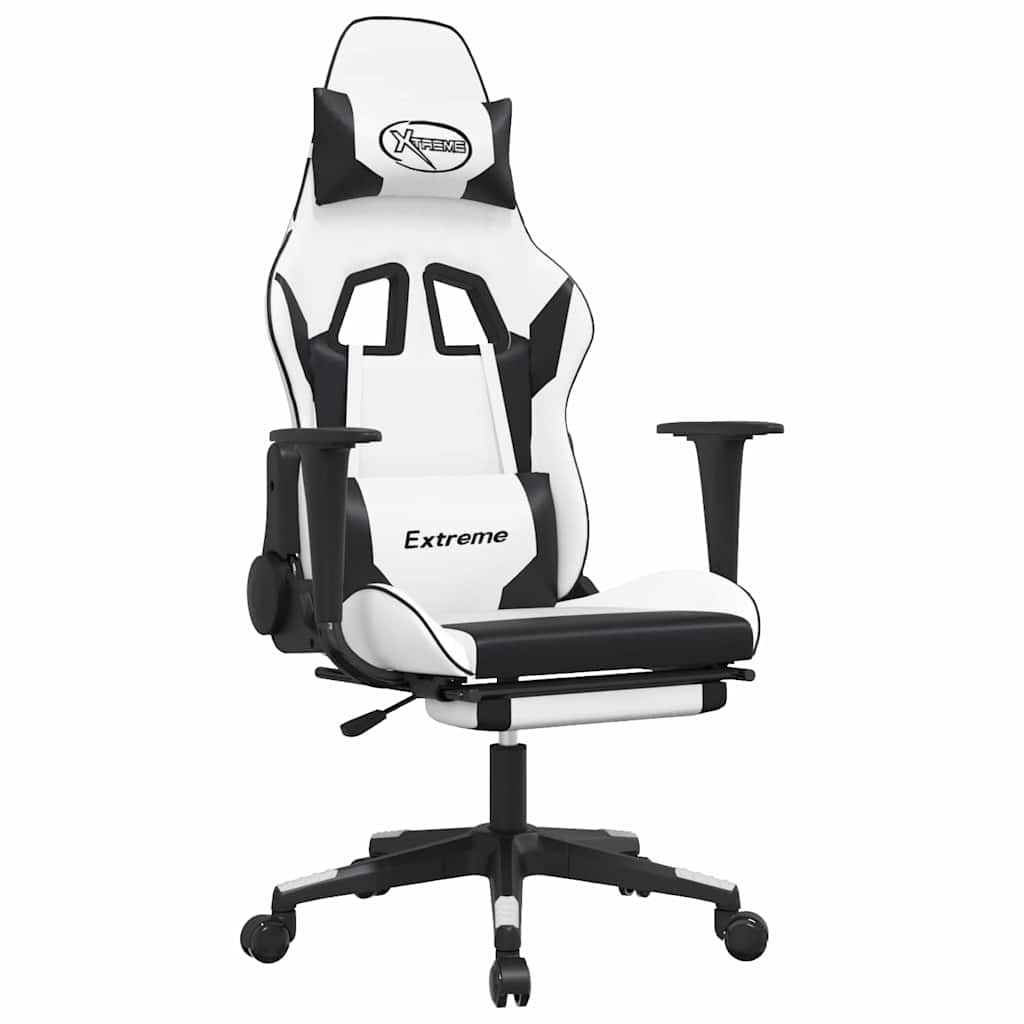Vidaxl massage gamestoel met voetensteun kunstleer wit en zwart