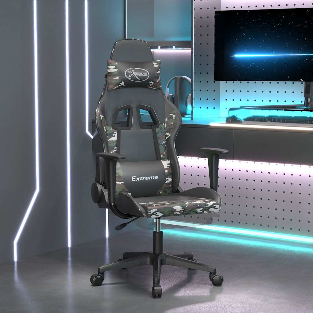 Vidaxl massage gamestoel met voetensteun kunstleer zwart en camouflage