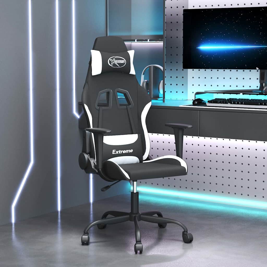 Vidaxl massage gamestoel stof zwart en wit