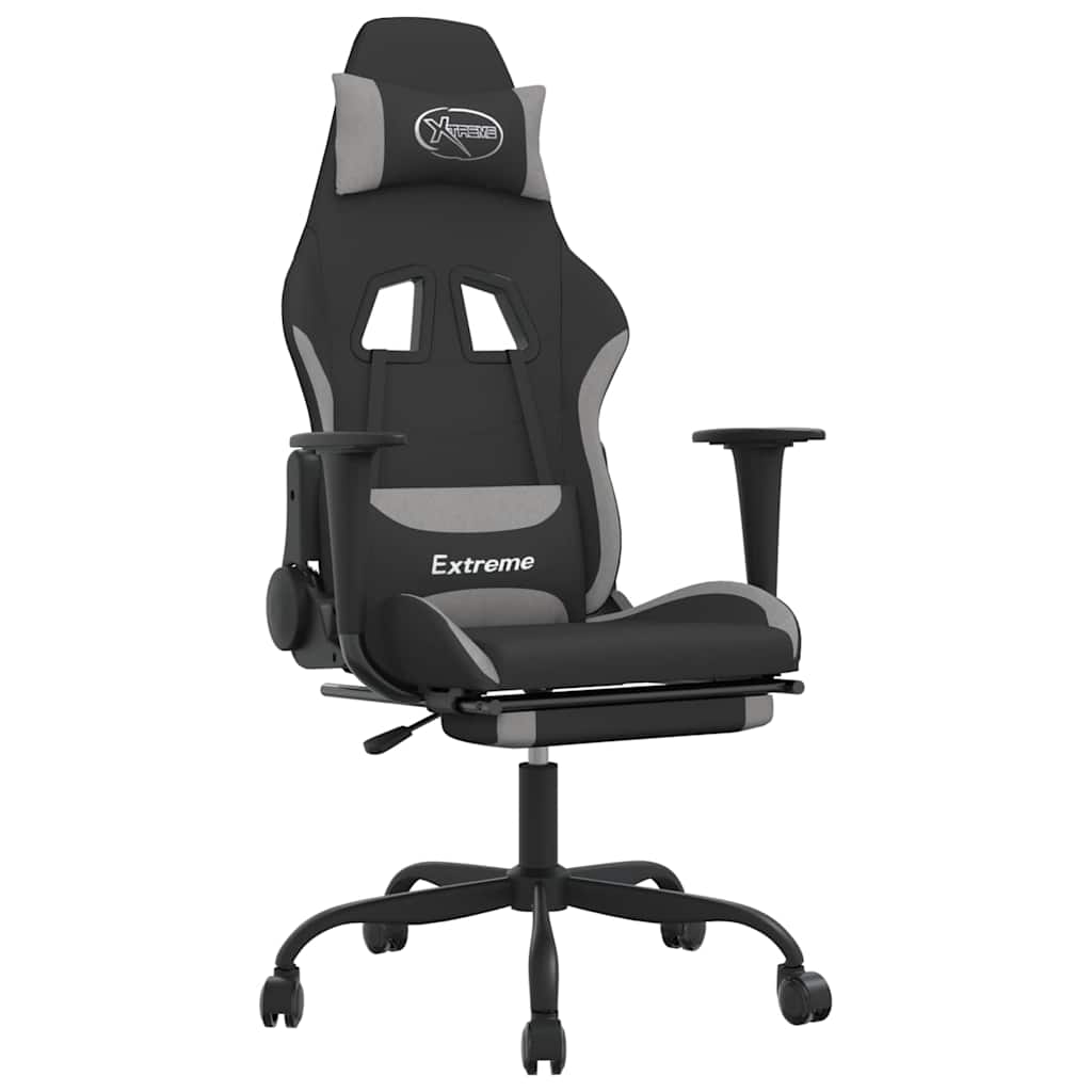 Vidaxl massage gamestoel met voetensteun stof zwart en lichtgrijs