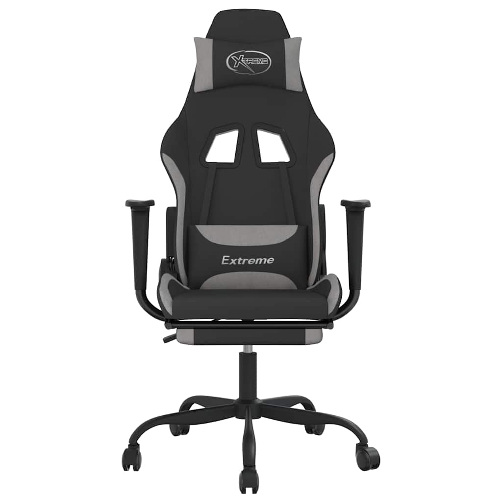 Vidaxl massage gamestoel met voetensteun stof zwart en lichtgrijs