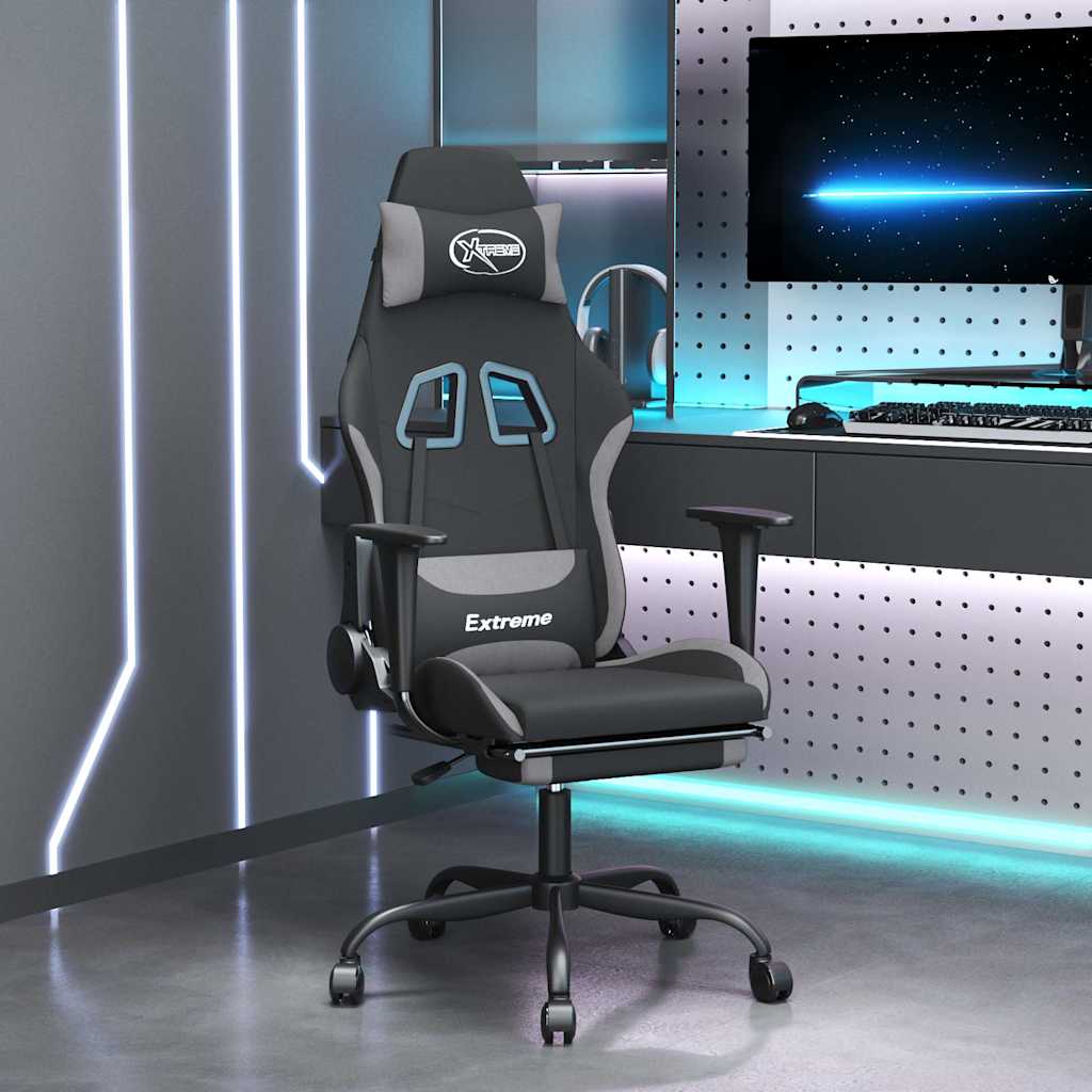 Vidaxl massage gamestoel met voetensteun stof zwart en lichtgrijs