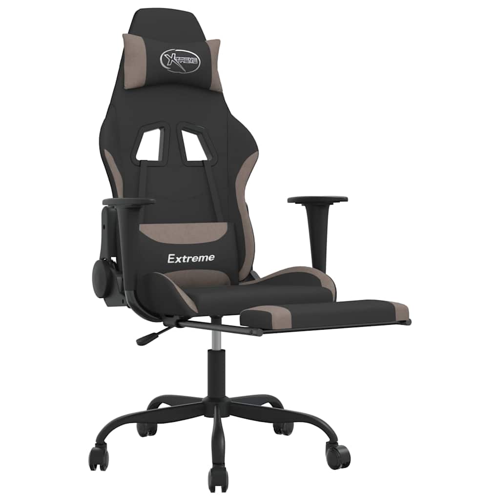 Vidaxl massage gamestoel met voetensteun stof zwart en taupe