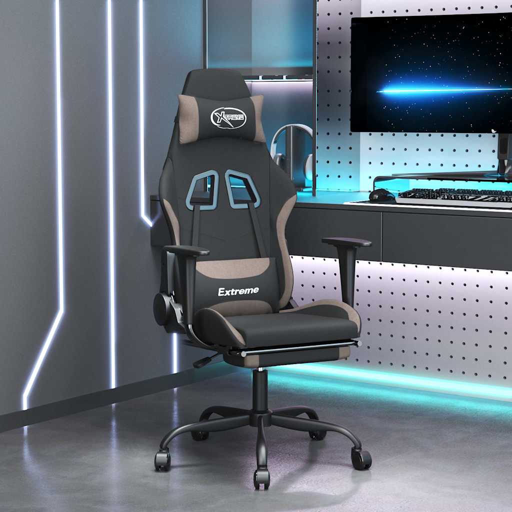 Vidaxl massage gamestoel met voetensteun stof zwart en taupe