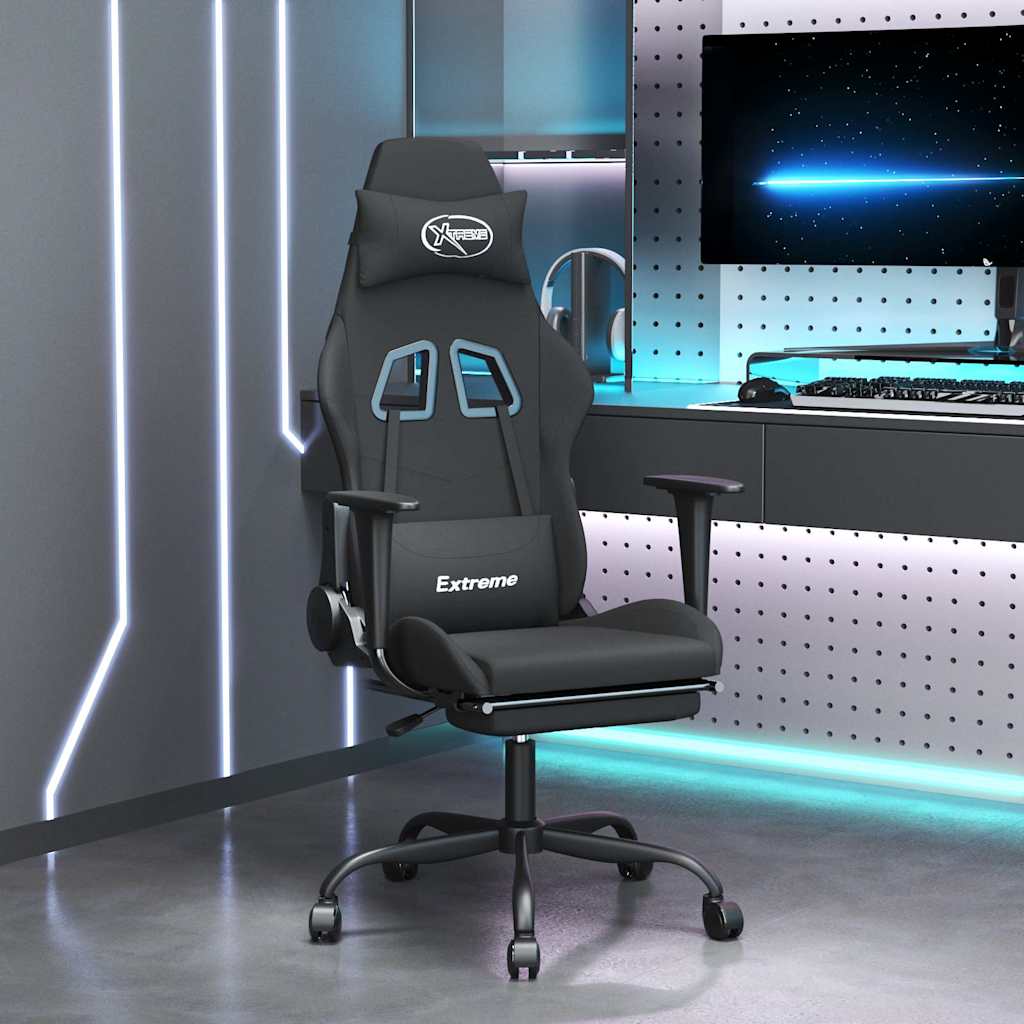 Vidaxl massage gamestoel met voetensteun stof zwart