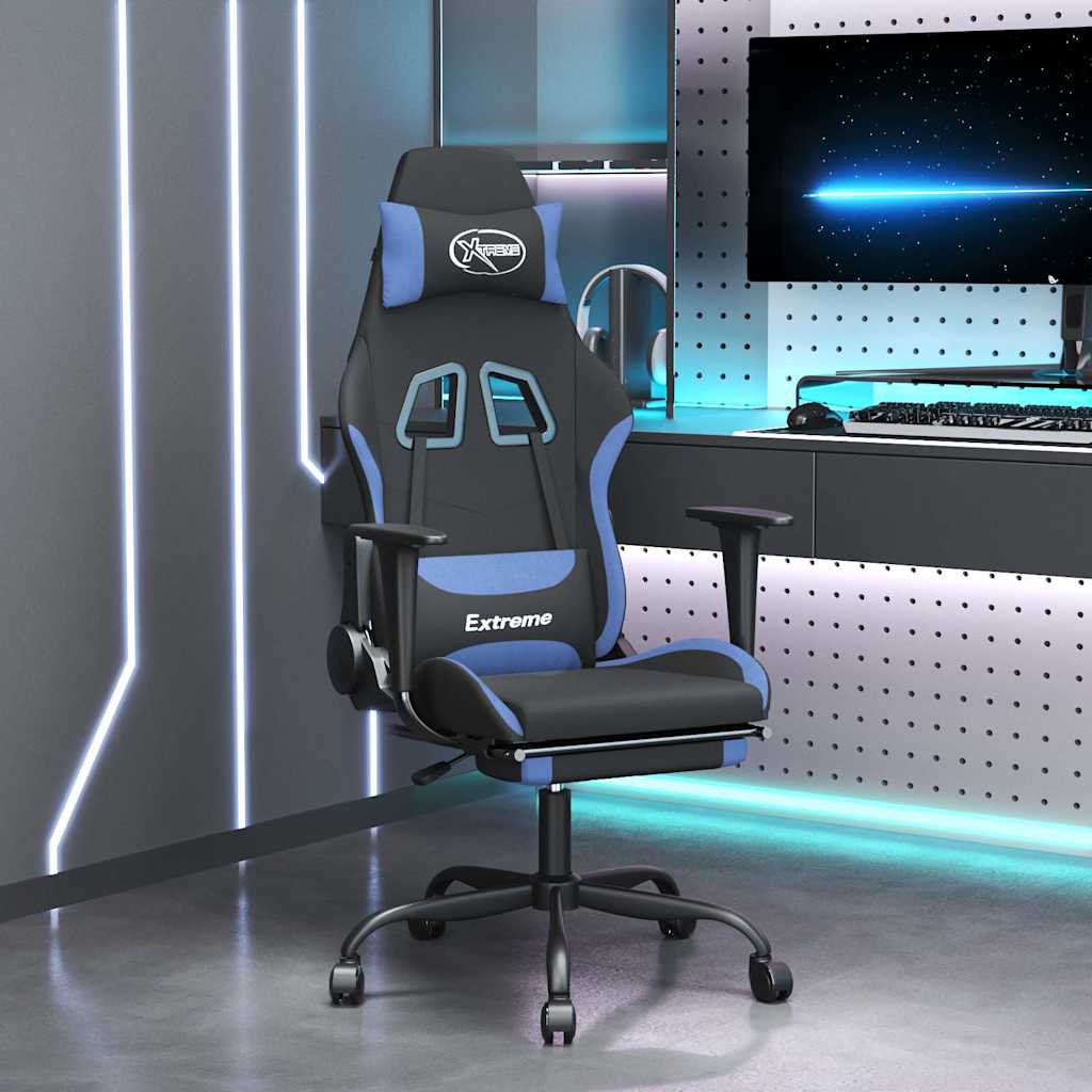 Vidaxl massage gamestoel met voetensteun stof zwart en blauw