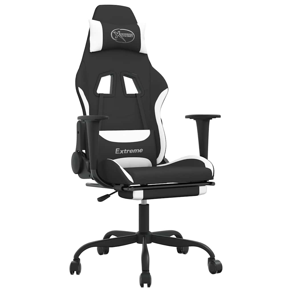 Vidaxl massage gamestoel met voetensteun stof zwart en wit