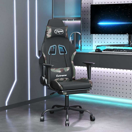 Vidaxl massage gamestoel met voetensteun stof zwart en camouflage
