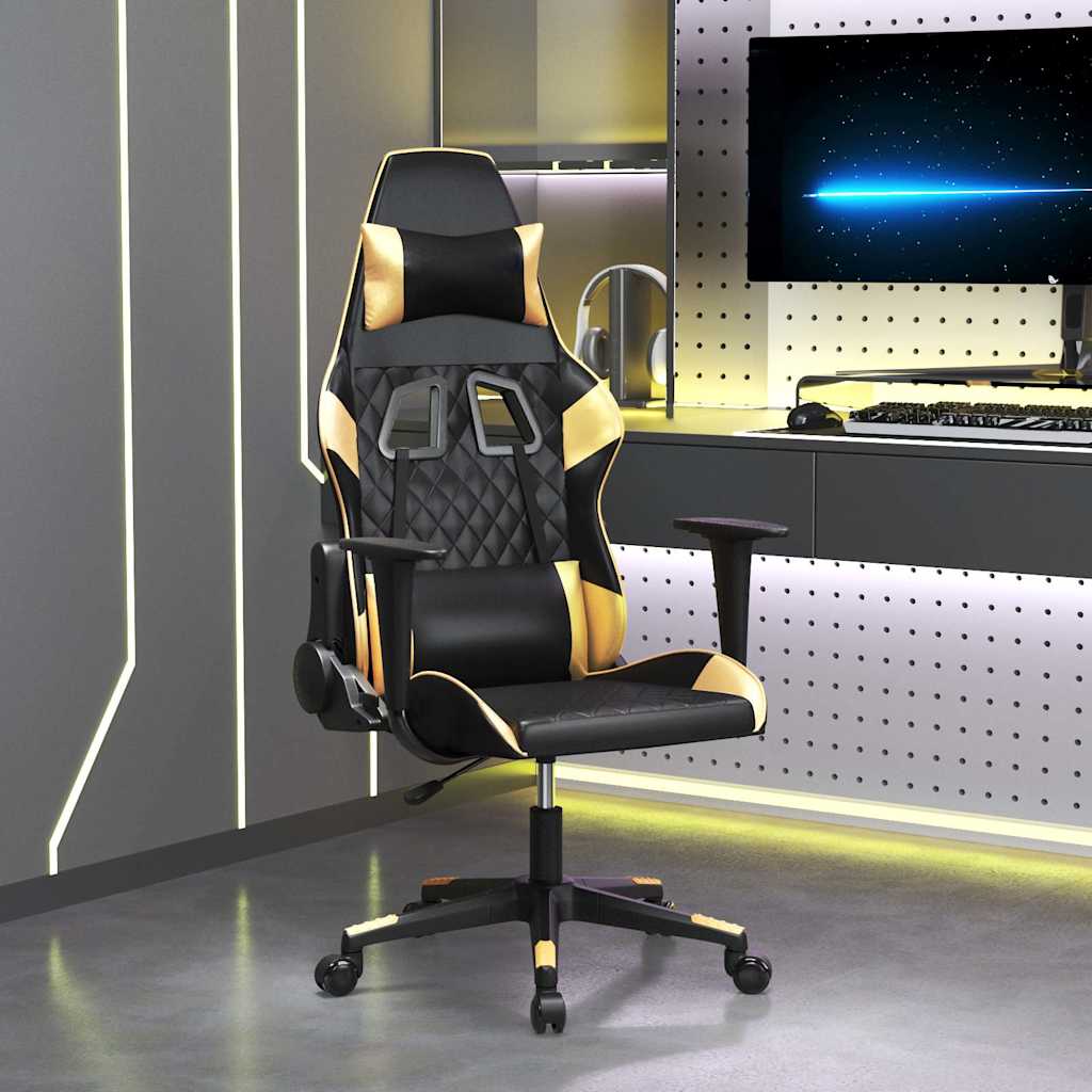 Vidaxl massage gamestoel kunstleer zwart en goudkleurig