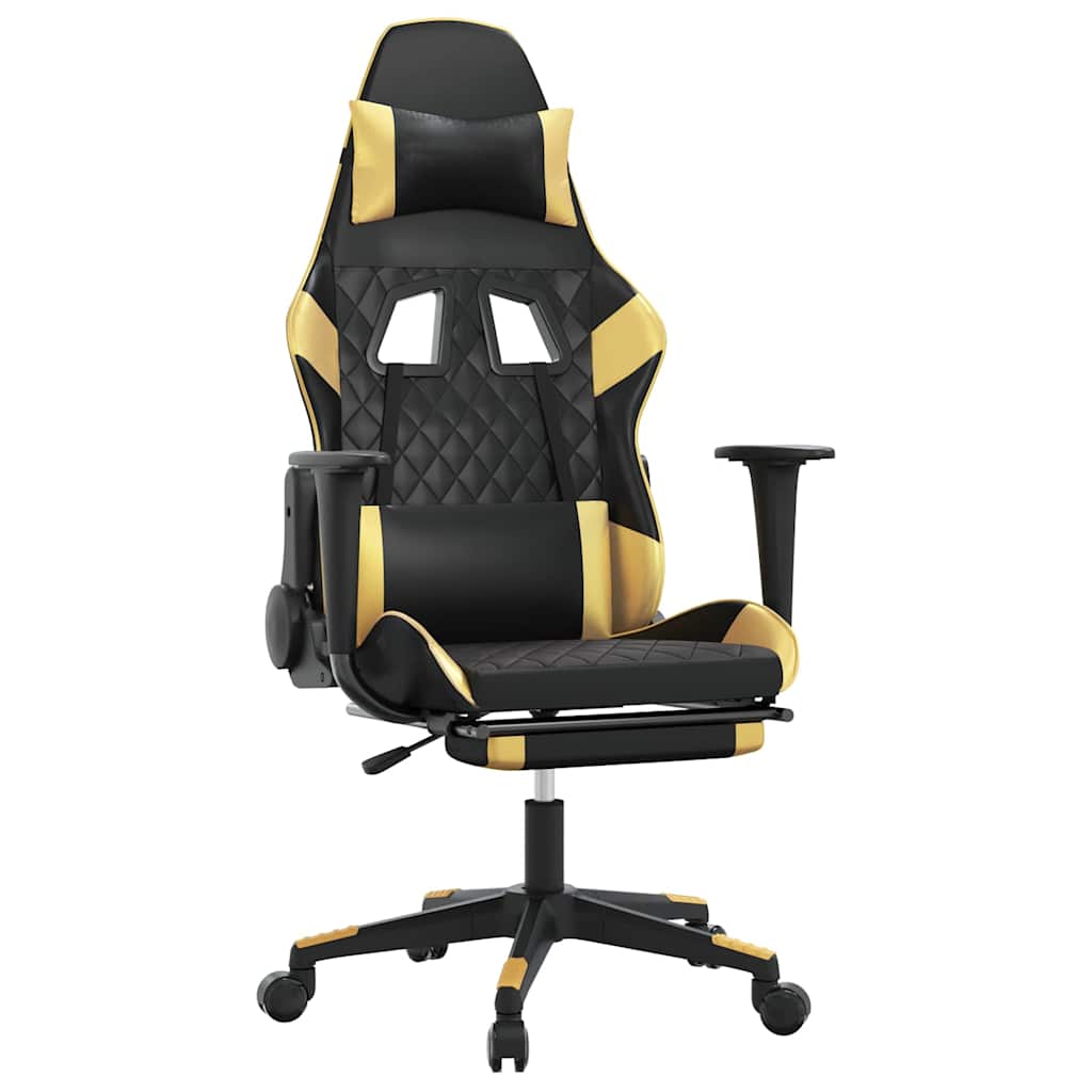 Vidaxl massage gamestoel met voetensteun kunstleer zwart goudkleurig