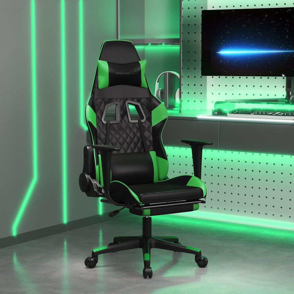 Vidaxl massage gamestoel met voetensteun kunstleer zwart en groen
