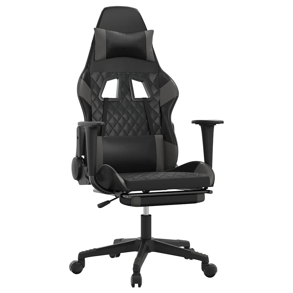 Vidaxl massage gamestoel met voetensteun kunstleer zwart en grijs