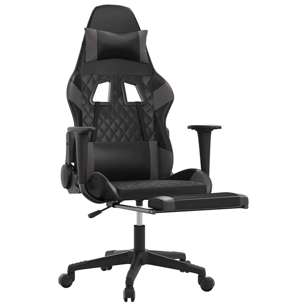 Vidaxl massage gamestoel met voetensteun kunstleer zwart en grijs