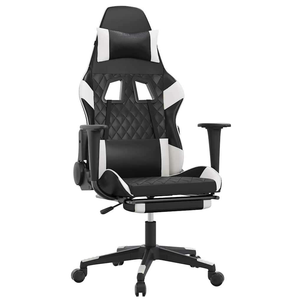 Vidaxl massage gamestoel met voetensteun kunstleer zwart en wit