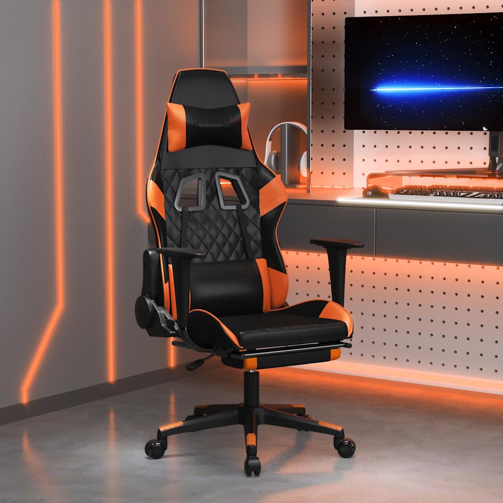 Vidaxl massage gamestoel met voetensteun kunstleer zwart en oranje