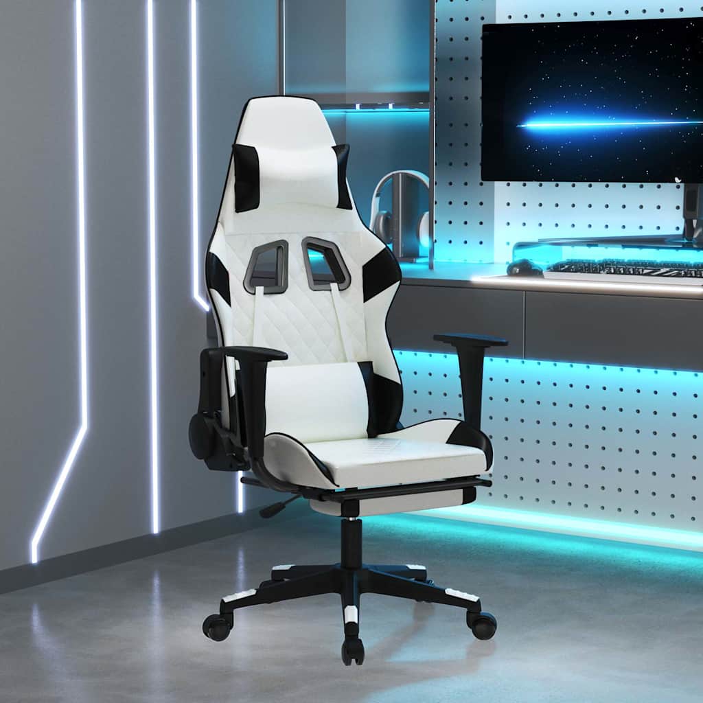 Vidaxl massage gamestoel met voetensteun kunstleer wit en zwart