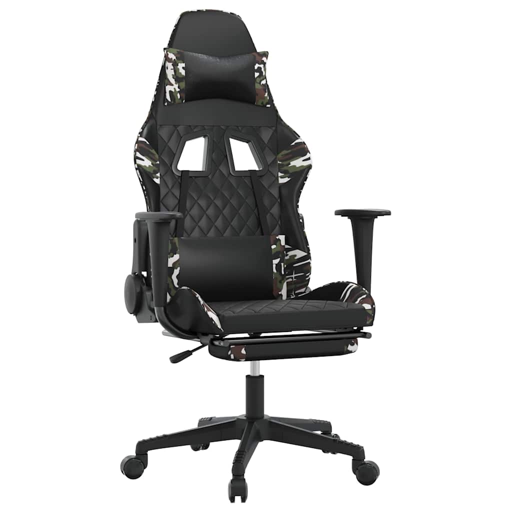 Vidaxl massage gamestoel met voetensteun kunstleer zwart en camouflage