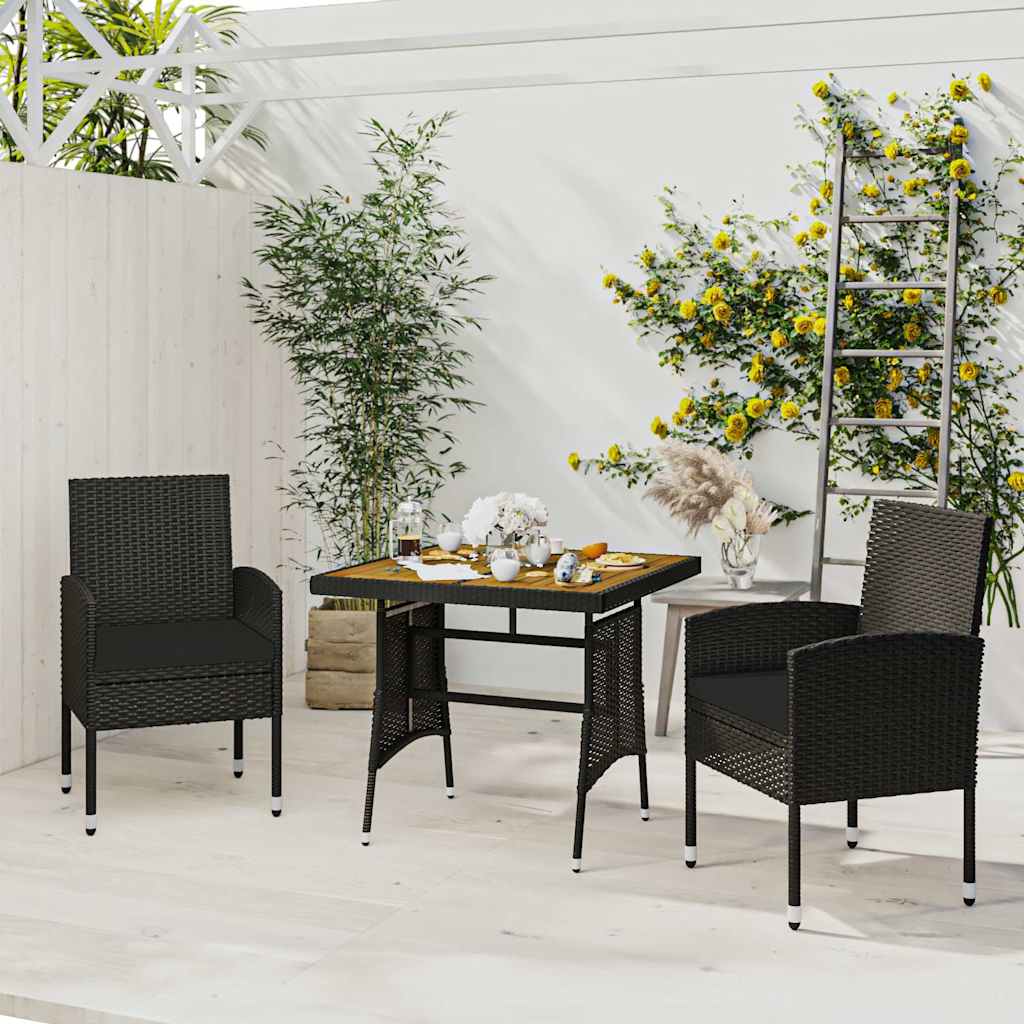 Vidaxl 3-delige tuinset poly rattan zwart