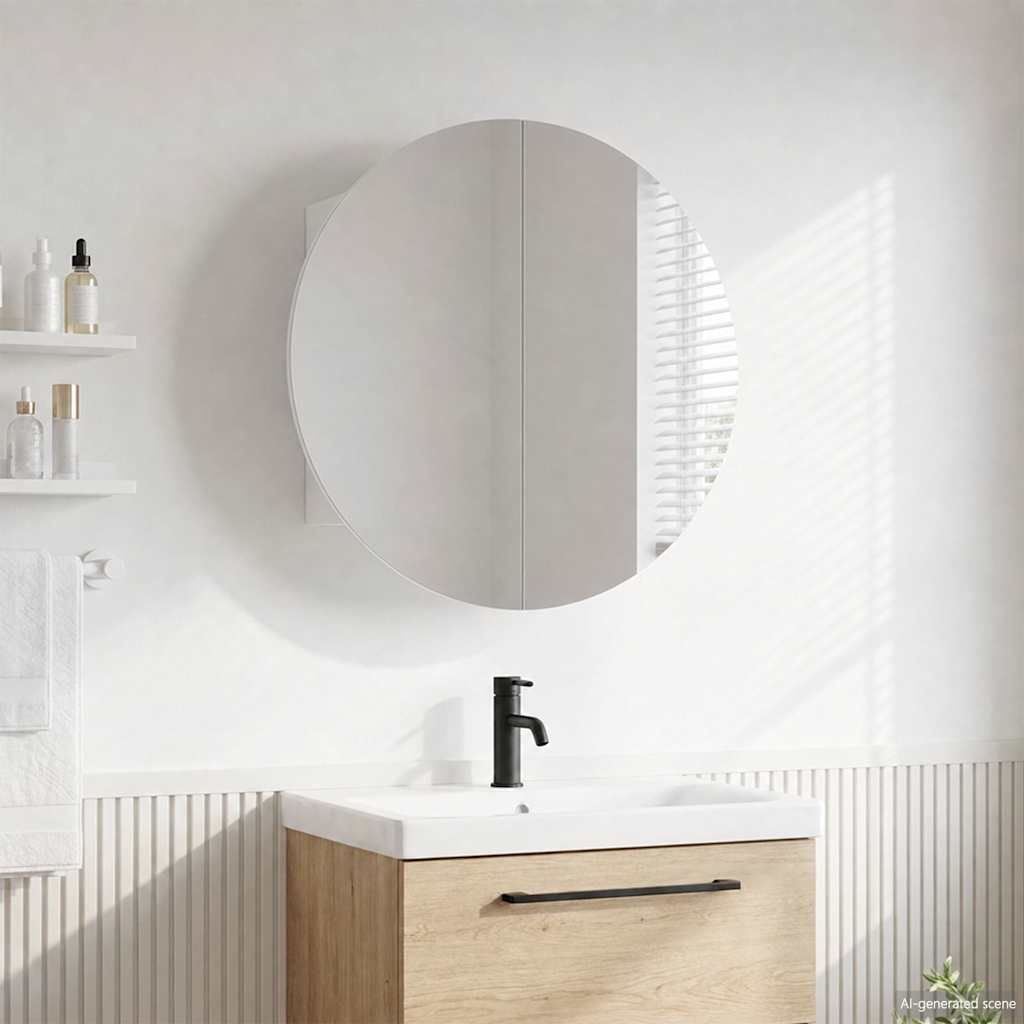 Vidaxl badkamerkast met ronde spiegel en led 40x40x17,5 cm wit