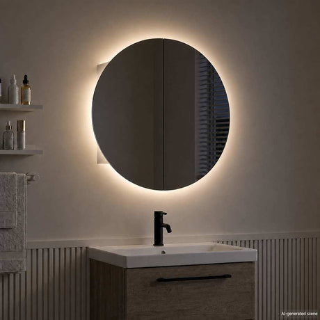Vidaxl badkamerkast met ronde spiegel en led 47x47x17,5 cm wit