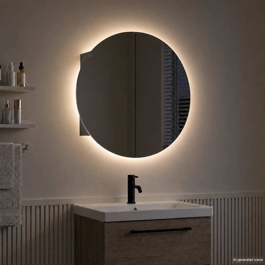 Vidaxl badkamerkast met ronde spiegel en led 47x47x17,5 cm zwart