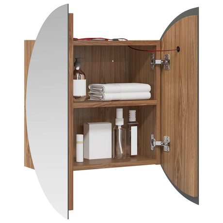 Vidaxl badkamerkast met ronde spiegel en led 47x47x17,5 cm eiken