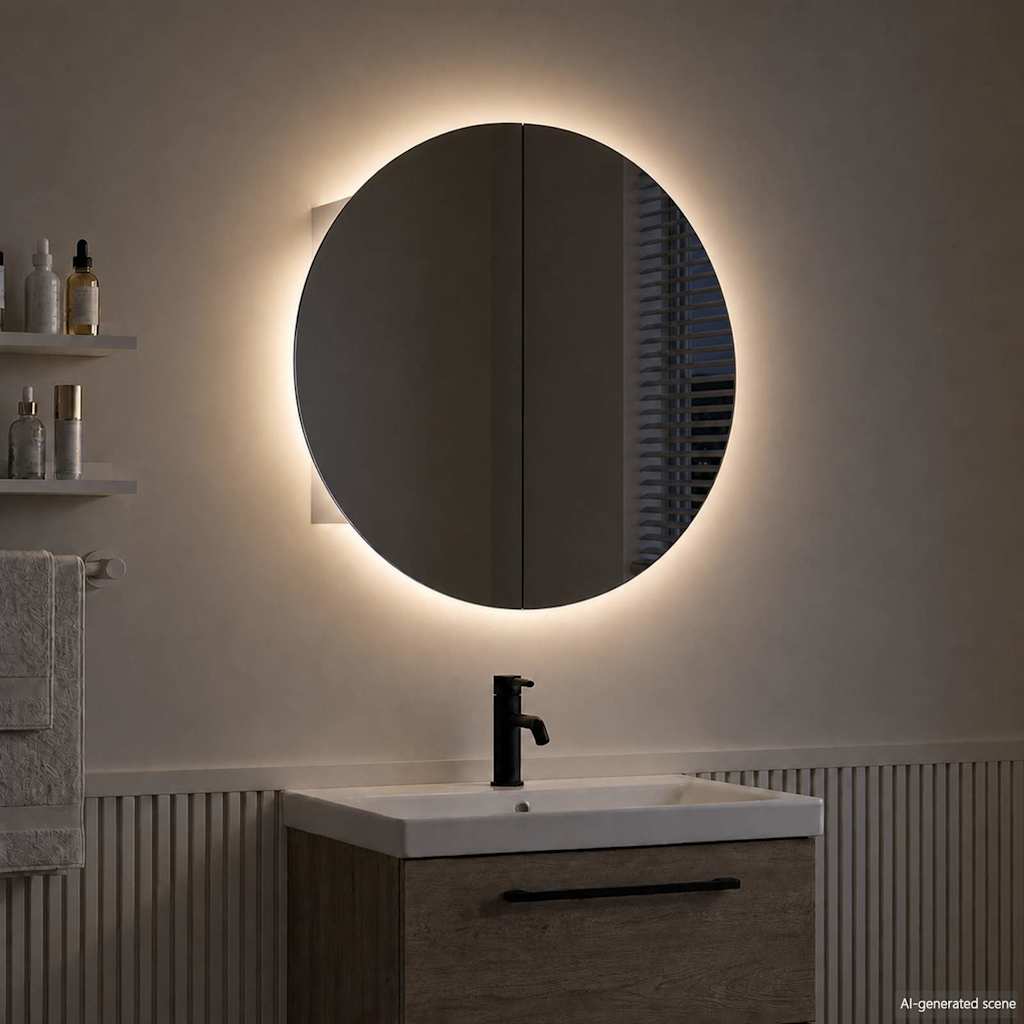 Vidaxl badkamerkast met ronde spiegel en led 54 x 54 x 17,5 cm wit