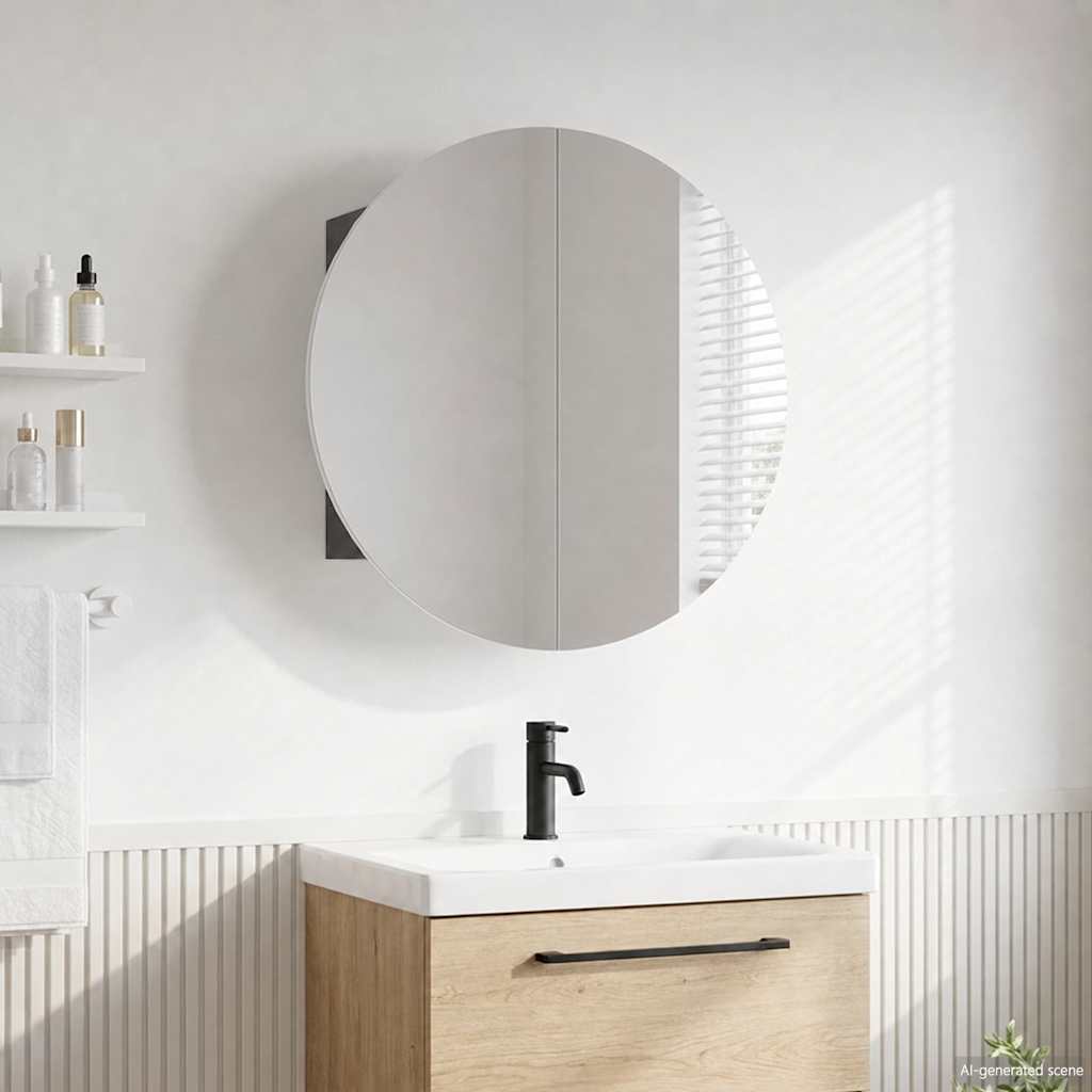 Vidaxl badkamerkast met ronde spiegel en led 54 x 54 x 17,5 cm grijs
