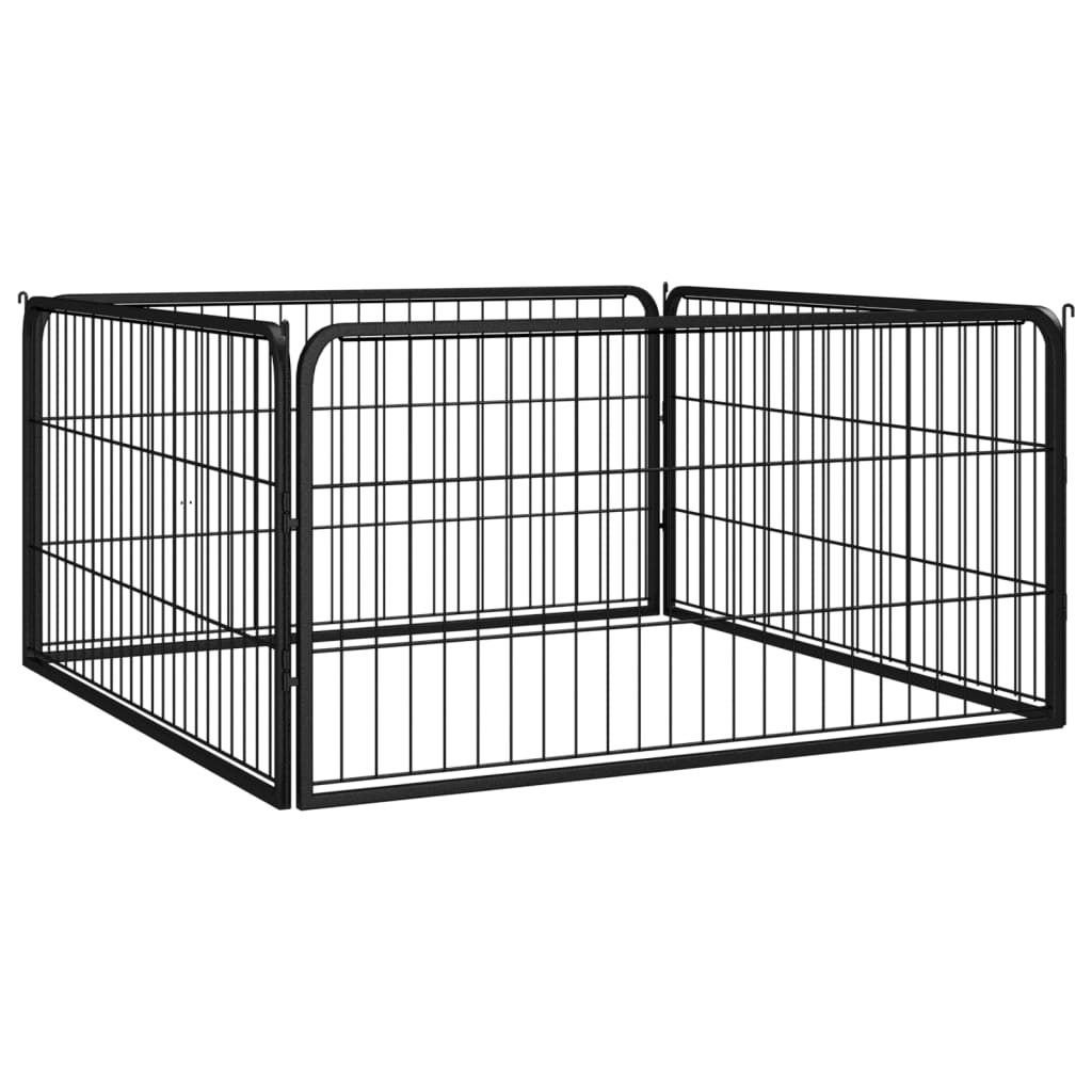 Vidaxl Hond Kennel 4 Panel 100x50 cm puder -coated Stol schwaarz