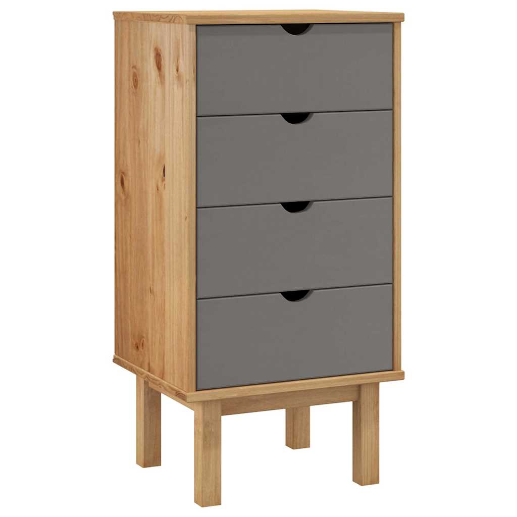 Vidaxl ladekast otta 45x39x90 cm massief grenenhout bruin en grijs