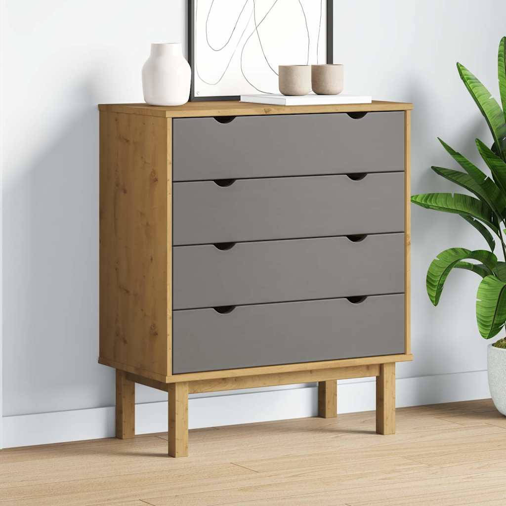 Vidaxl ladekast otta 76,5x39,5x90 cm massief grenenhout bruin en grijs