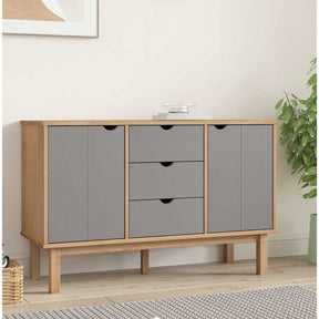 Vidaxl dressoir otta 113,5x43x73 cm massief grenenhout bruin en grijs