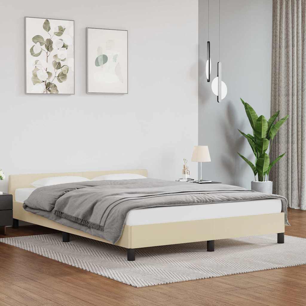 Vidaxl bedframe met hoofdeinde zonder matras 140x190 cm crèmekleurig