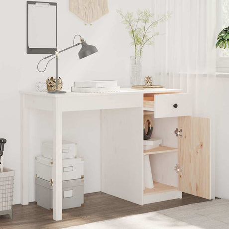 Vidaxl bureau 100x50x75 cm massief grenenhout wit