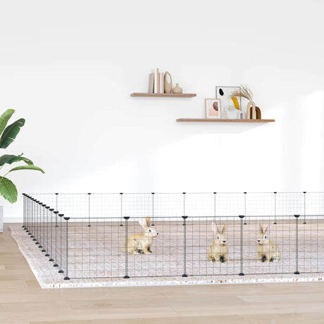 Vidaxl huisdierenkooi met deur 52 panelen 455x455x35 cm staal zwart