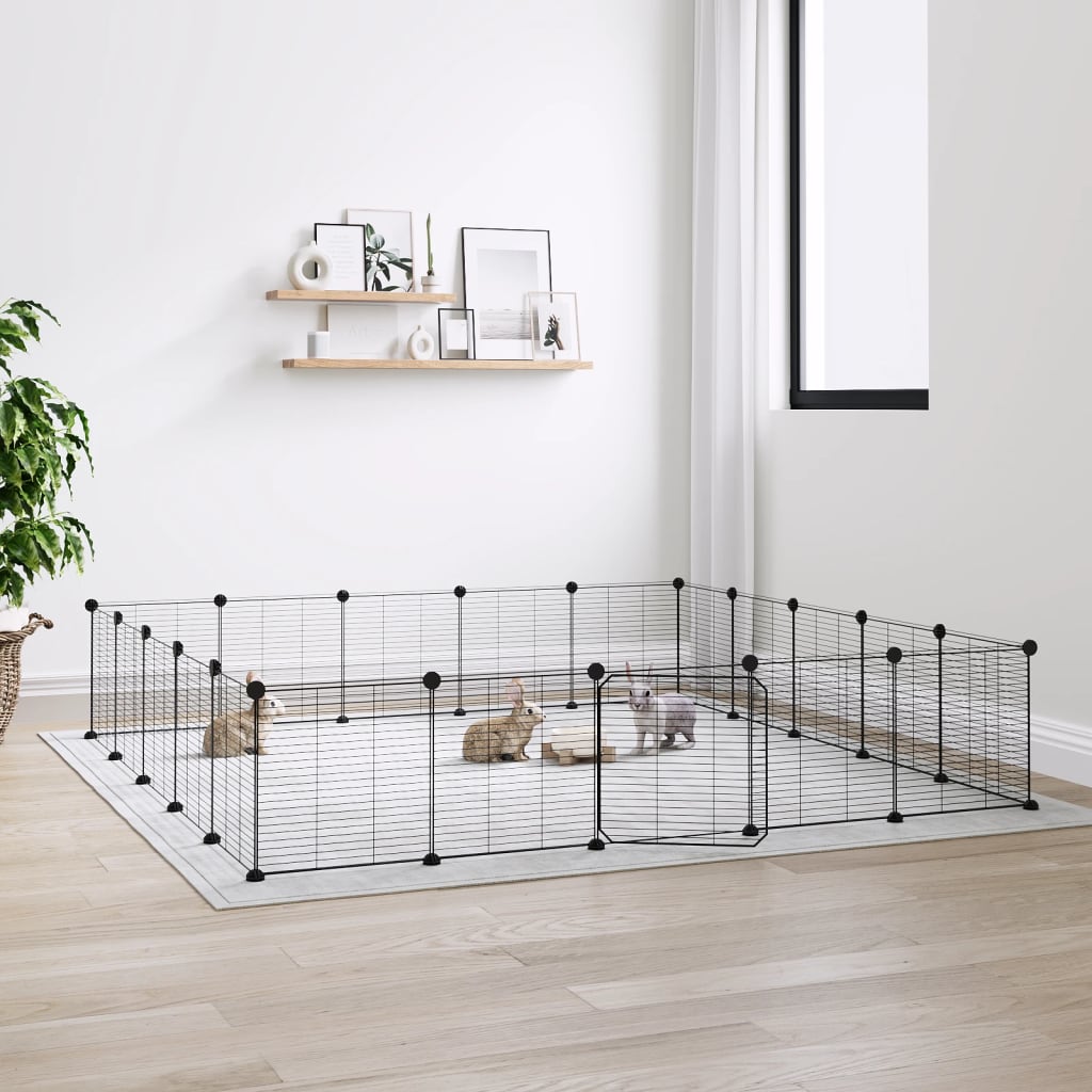 VidaXL Pets Cage With Door 20 Panels 35x35 Cm Steel Black