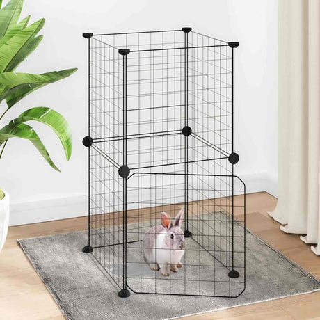 Vidaxl huisdierenkooi met deur 8 panelen 35x35x70 cm staal zwart