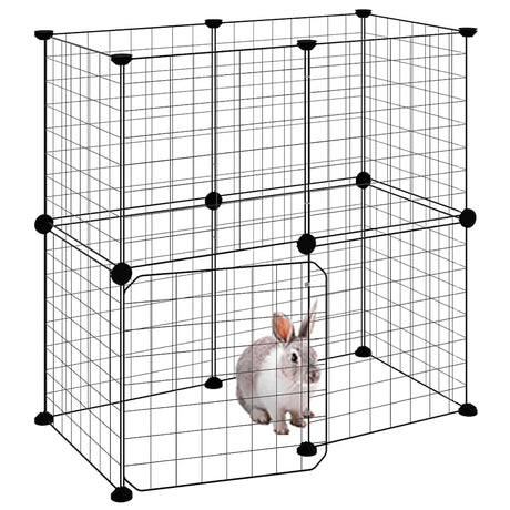 Vidaxl huisdierenkooi met deur 12 panelen 35x35 cm staal zwart