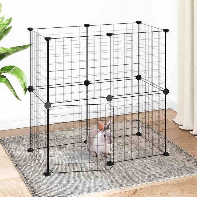 Vidaxl huisdierenkooi met deur 12 panelen 70x35x70 cm staal zwart