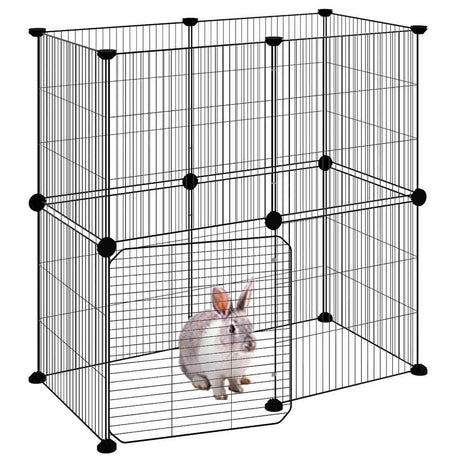 Vidaxl huisdierenkooi met deur 12 panelen 35x35 cm staal zwart