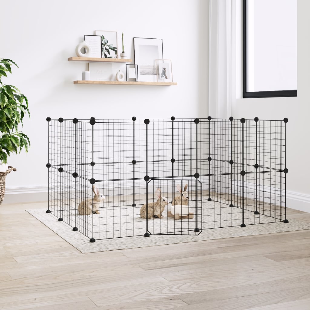 VidaXL Pets Cage With Door 28 Panels 35x35 Cm Steel Black