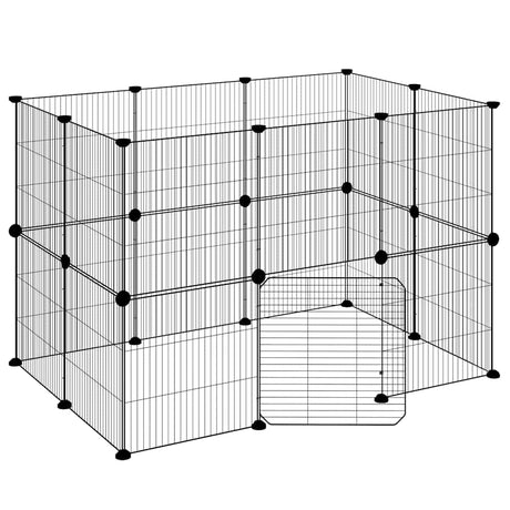 Vidaxl huisdierenkooi met deur 20 panelen 35x35 cm staal zwart