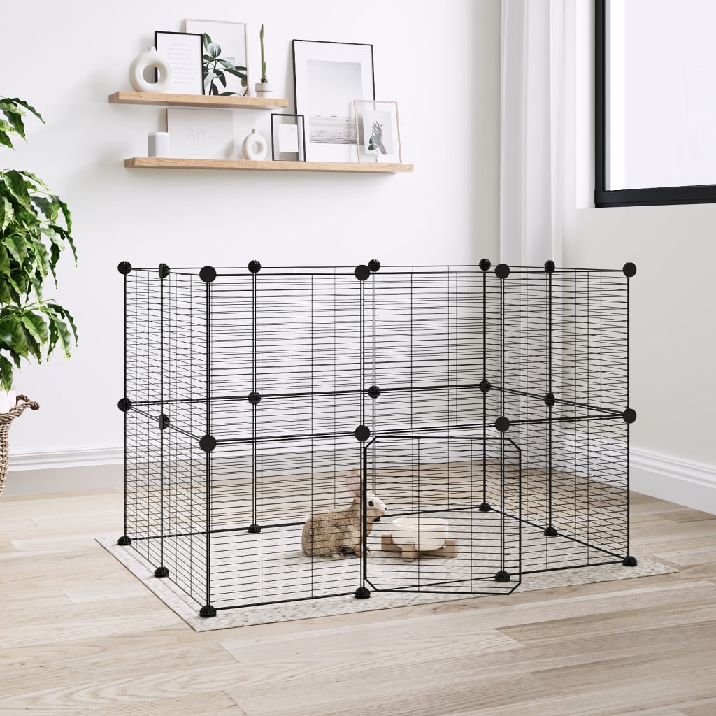 VidaXL Pets Cage With Door 20 Panels 35x35 Cm Steel Black