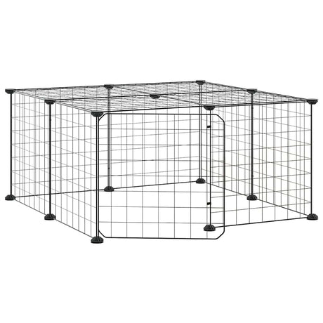 Vidaxl huisdierenkooi met deur 12 panelen 70x70x35 cm staal zwart